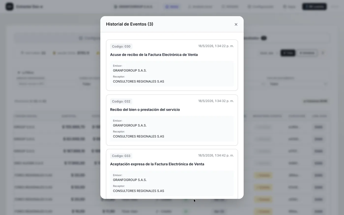 Extracción masiva de facturas electrónicas desde la DIAN con detalle de CUFE/CUDE y terceros